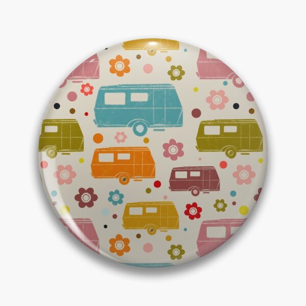 Item preview, Colourful Vintage Caravans and Flowers Pattern designed and sold by NattyDesigns.