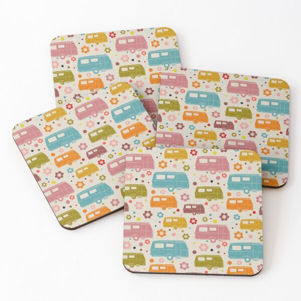 Item preview, Colourful Vintage Caravans and Flowers Pattern designed and sold by NattyDesigns.
