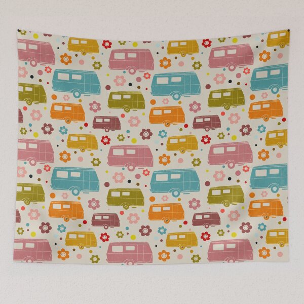 Item preview, Colourful Vintage Caravans and Flowers Pattern designed and sold by NattyDesigns.
