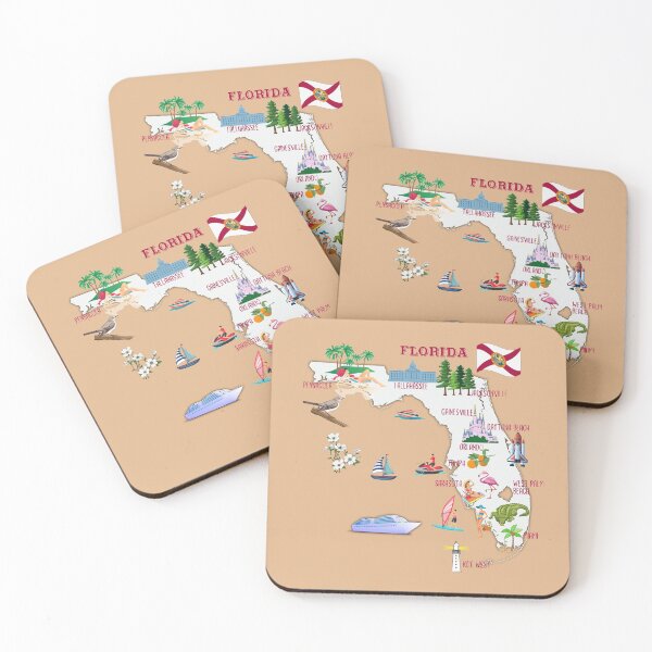 Item preview, Mapa de Florida, símbolos estatales, monumentos y atracciones turísticas, las principales ciudades, bandera, designed and sold by mashmosh.