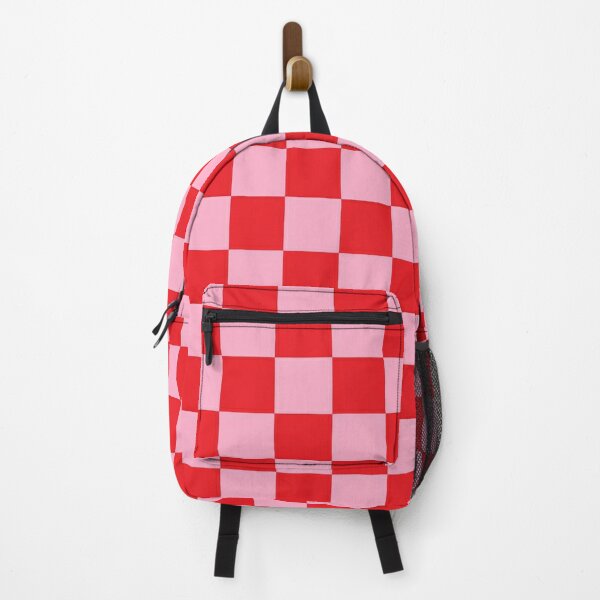 Checkered Pink and Red Backpack