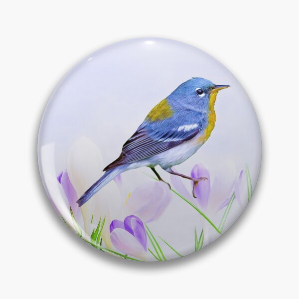 Item preview, Parula Warbler Perched on Crocus Flowers designed and sold by FineArtography.