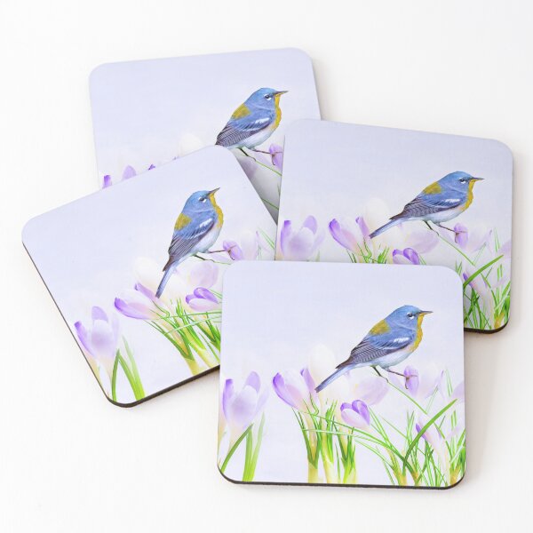 Item preview, Parula Warbler Perched on Crocus Flowers designed and sold by FineArtography.