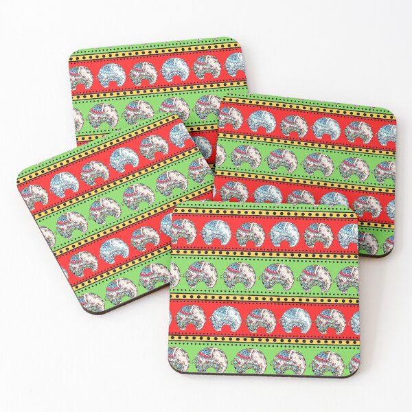 Item preview, Red and Green Color Stripes with Elephants designed and sold by Pearl-Island.