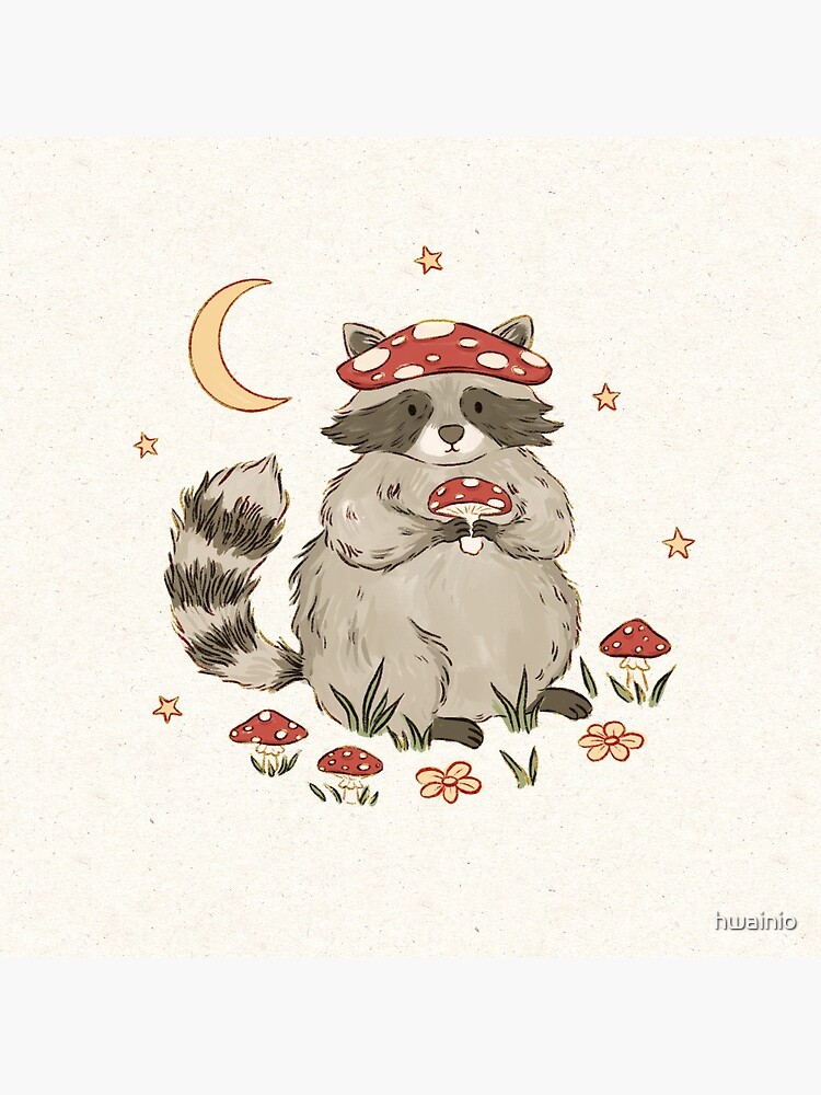 Raccoon with Mushrooms by hwainio