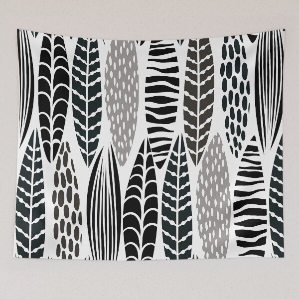 Item preview, Black And White Tropical Abstract Leaves Pattern designed and sold by DEC02.