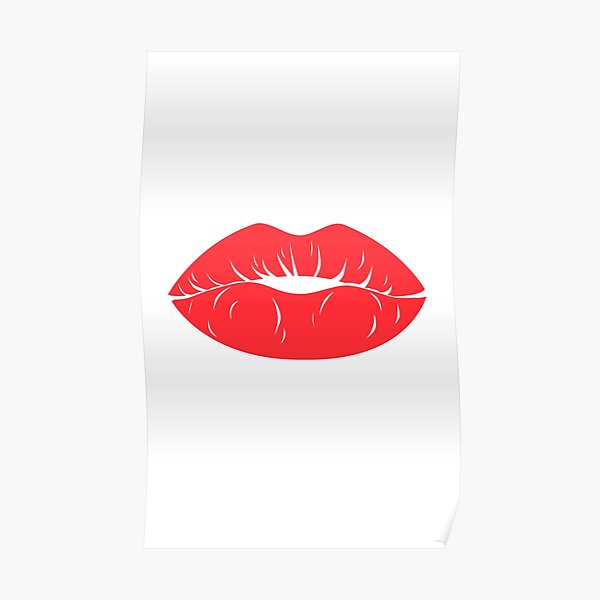 Red Pair of cartoon kissing lips Poster
