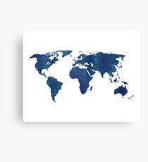 Lienzo Mapa mundial de acuarela de medianoche azul
