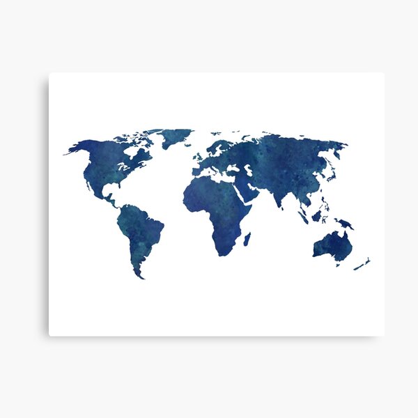 Vista previa del artículo con la obra «Mapa del mundo en acuarela azul medianoche», diseñado y vendido por Leah Biernacki.