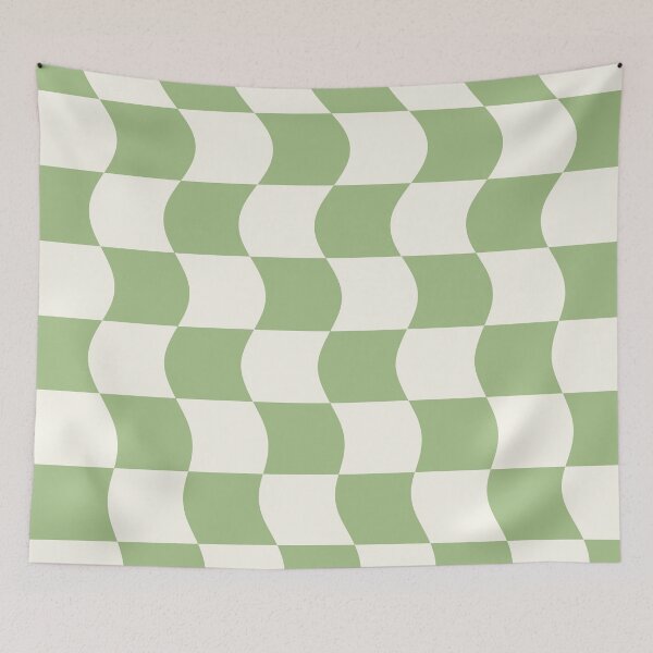Item preview, Wavy Symmetry - Warped Check Pattern in Light Sage Green and Cream designed and sold by kierkegaard.