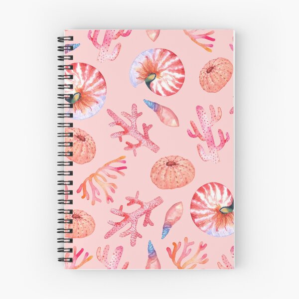 Item preview, Colorfull sea corals and nautilus shells watercolor pattern on pink designed and sold by AnjeseAnna.