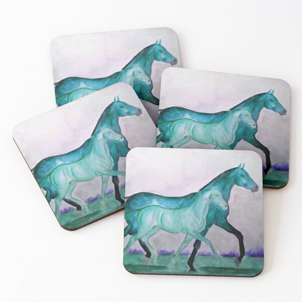 Item preview, Turquoise mare and foal troting designed and sold by horseaddicted.