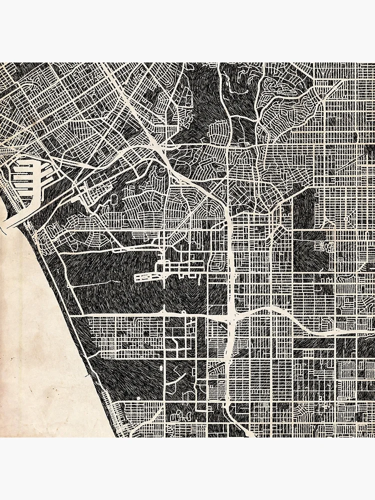 Aperçu 4 sur 4. Coussin avec l'œuvre Inglewood map California Ink lines 2 créée et vendue par InkMaps.