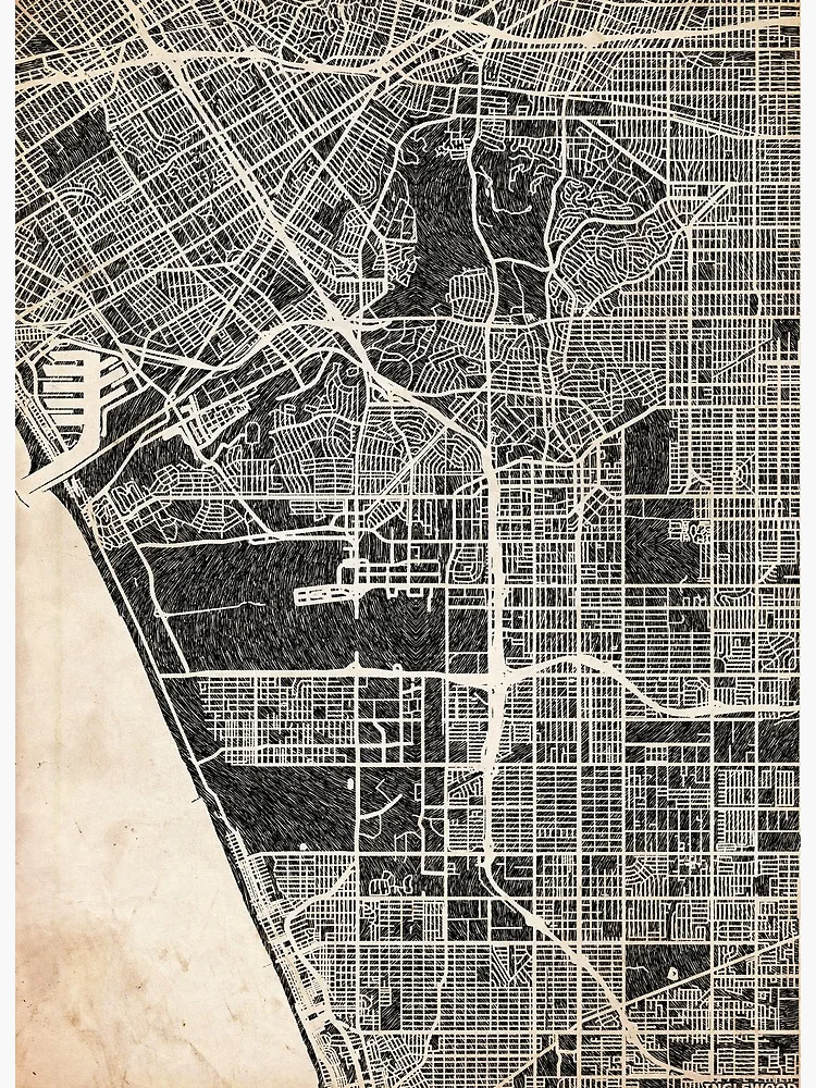Aperçu 2 sur 2. Impression rigide avec l'œuvre Inglewood map California Ink lines 2 créée et vendue par InkMaps.