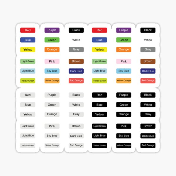 Color Names - 72 stickers (Extra large Only) V-A Sticker