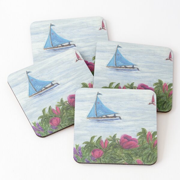 Item preview, Snowgoose the Seabird Half-Rater Sails Past Veronica Hebe and Old Rose at Trearddur Bay designed and sold by LymphomaLass.