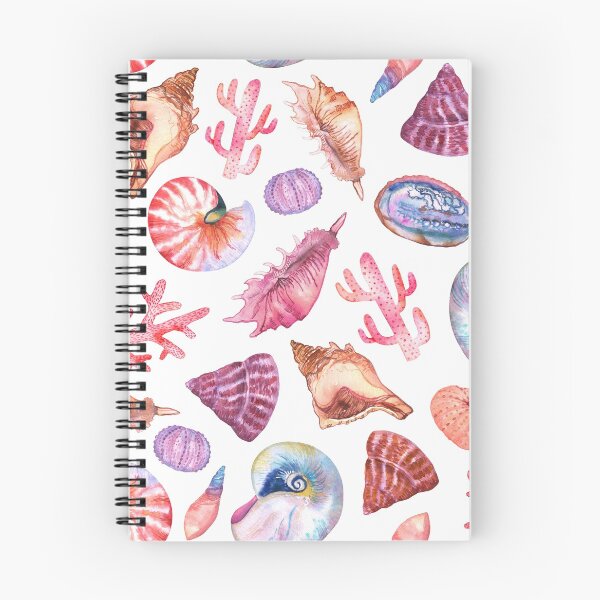 Item preview, Colorfull sea corals and nautilus shells watercolor pattern on white designed and sold by AnjeseAnna.