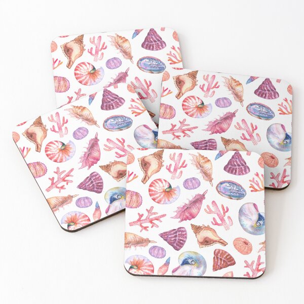 Item preview, Colorfull sea corals and nautilus shells watercolor pattern on white designed and sold by AnjeseAnna.