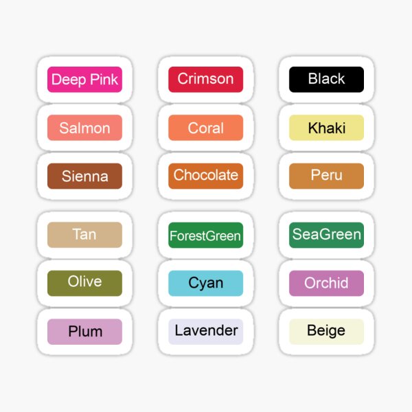 18 color names Sticker (Medium Size ONLY) Sticker Sticker