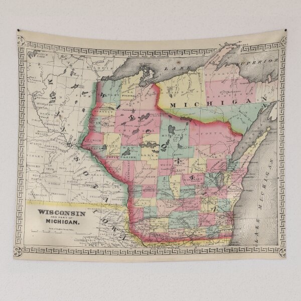 Item preview, Old Wisconsin Map (1865) Vintage Badger State Atlas  designed and sold by BravuraMedia.