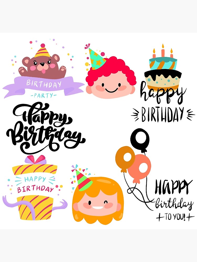 Colourful Happy birthday stickers pack. Art Board Print for Sale