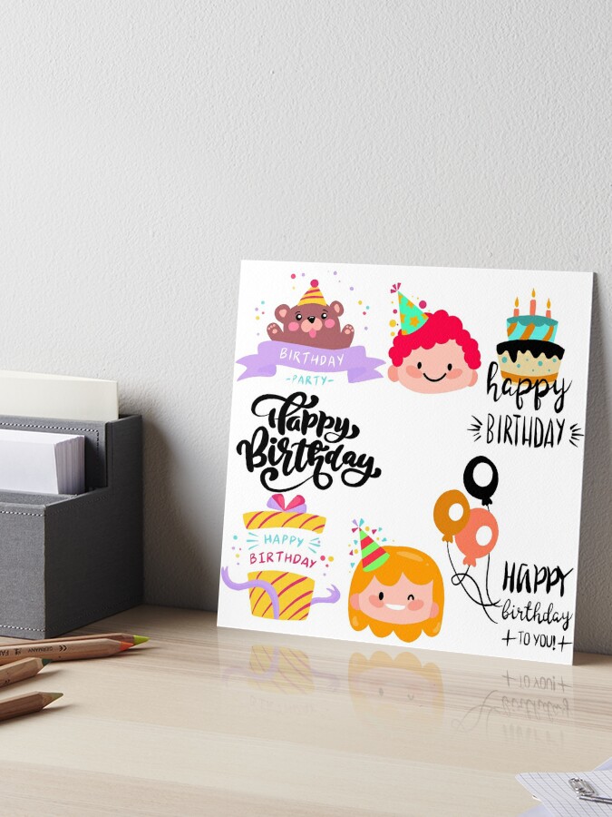 Colourful Happy birthday stickers pack. Art Board Print for Sale