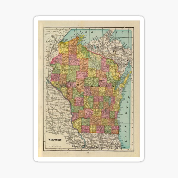 Item preview, Old Wisconsin Map (1909) Vintage Badger State Atlas designed and sold by BravuraMedia.
