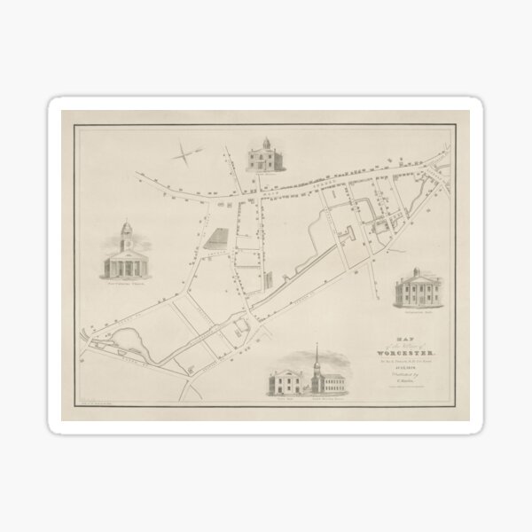 Item preview, Old Worcester MA Map (1829) Vintage Massachusetts Heart of the Commonwealth Vintage Atlas designed and sold by BravuraMedia.