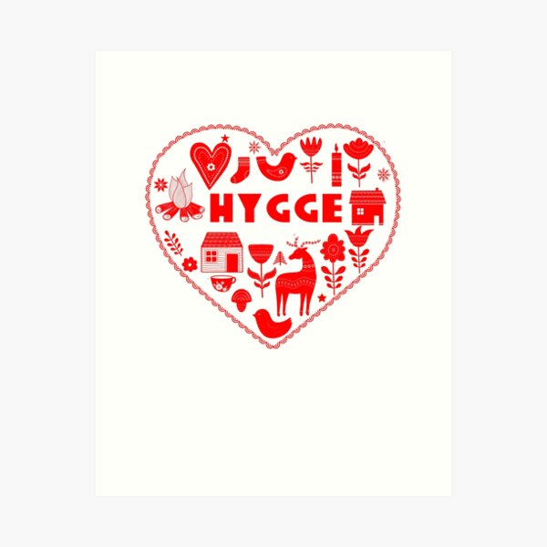 Item preview, Hygge Heart Danish Cozy Symbols Scandinavian Art, designed and sold by funnytshirtemp.