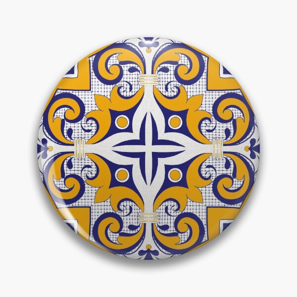 Item preview, Moroccan Tile Pattern - Yellow and Blue - Detailed Block Print Design, simple pattern designed and sold by SemDesigns1.