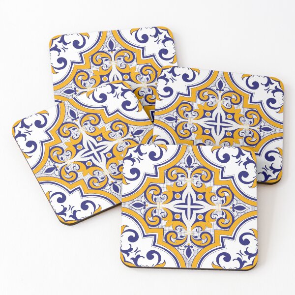 Item preview, Moroccan Tile Pattern - Yellow and Blue - Detailed Block Print Design, simple pattern designed and sold by SemDesigns1.