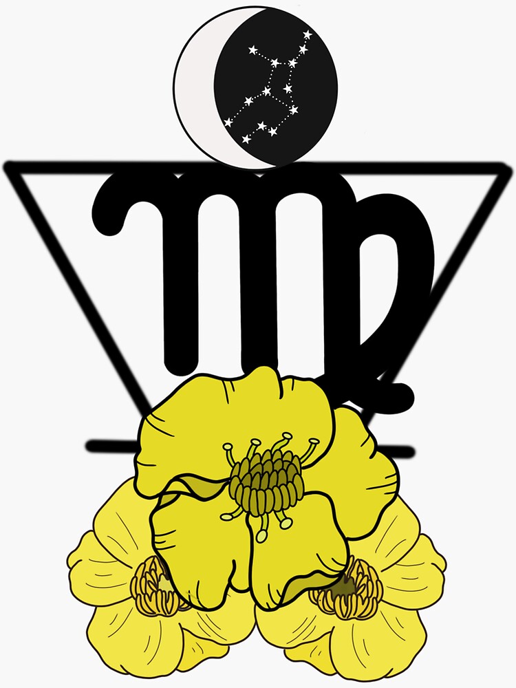 "Virgo Star and Birth Flower Design" Sticker for Sale by