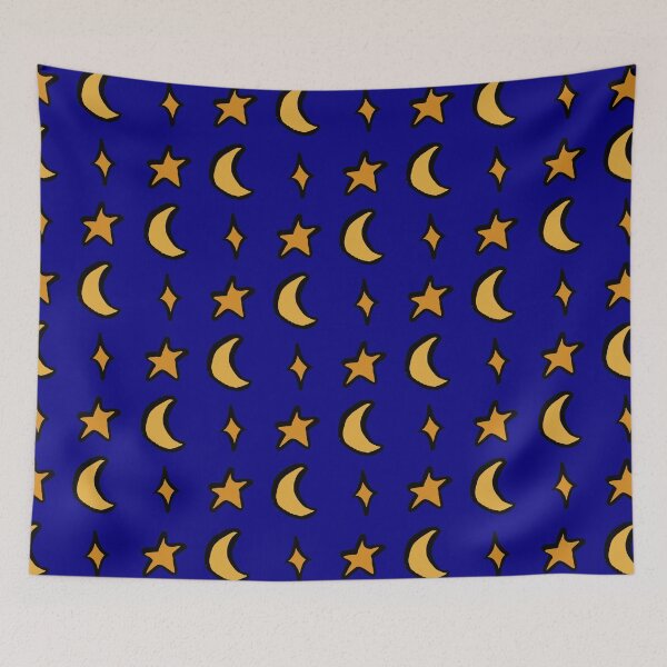 Item preview, Moon and stars doodle pattern on blue designed and sold by NatureArtUK.
