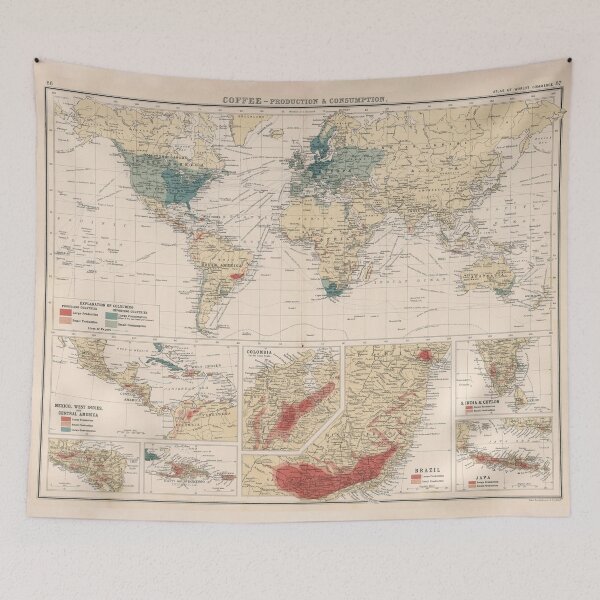 Item preview, Old Coffee Farming & Consumption World Map (1907) Vintage Agricultural Commodity Atlas designed and sold by BravuraMedia.
