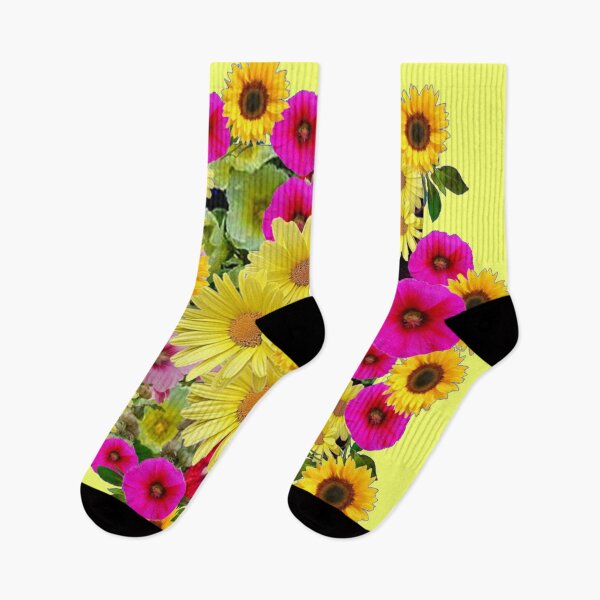 Item preview, SUNFLOWERS & FUCHSIA HOLLYHOCKS FLORAL ABSTRACT designed and sold by sharlesart.
