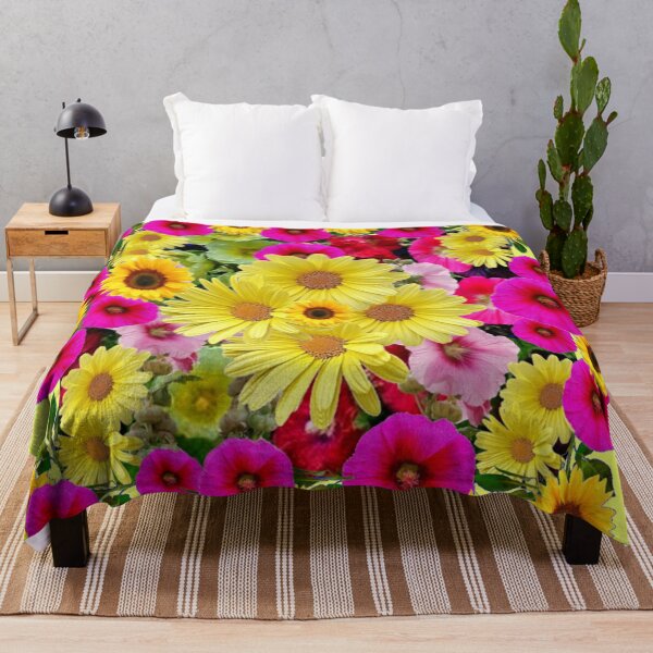 Item preview, SUNFLOWERS & FUCHSIA HOLLYHOCKS FLORAL ABSTRACT designed and sold by sharlesart.