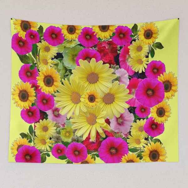 Item preview, SUNFLOWERS & FUCHSIA HOLLYHOCKS FLORAL ABSTRACT designed and sold by sharlesart.
