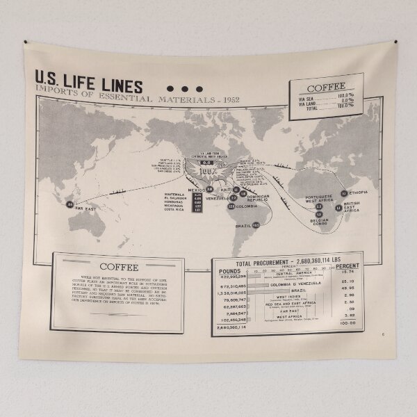 Item preview, Old World Coffee Bean Exports Map (1854) Vintage Cafe Beverage US Import Atlas designed and sold by BravuraMedia.