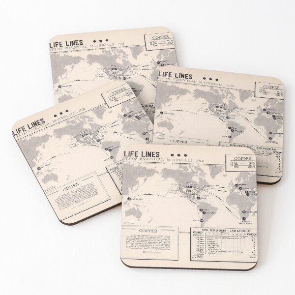 Item preview, Old US Copper Imports World Map (1954) Vintage Cu Metal Exporting Counties Atlas designed and sold by BravuraMedia.