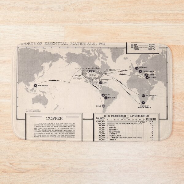 Item preview, Old US Copper Imports World Map (1954) Vintage Cu Metal Exporting Counties Atlas designed and sold by BravuraMedia.