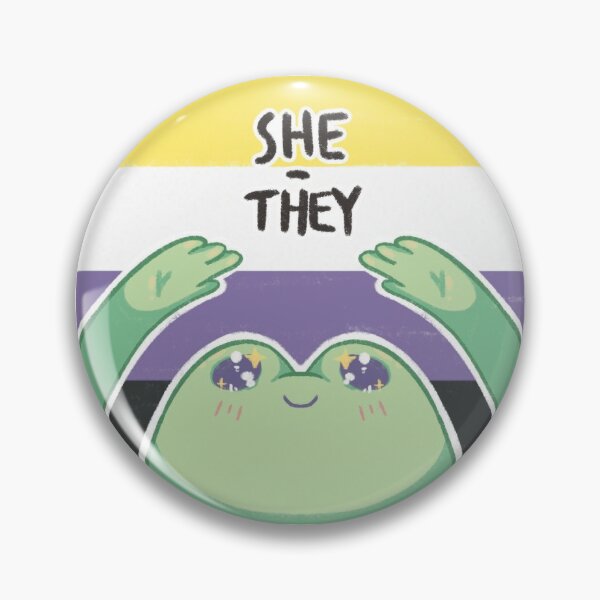 Item preview, SHE/THEY pronouns frog Non-Binary Flag designed and sold by Tiny-Frogberry.