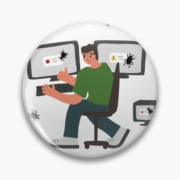 Item preview, Bug on the monitor screen and man near computer is happy, shows thumb up sign designed and sold by essskina.