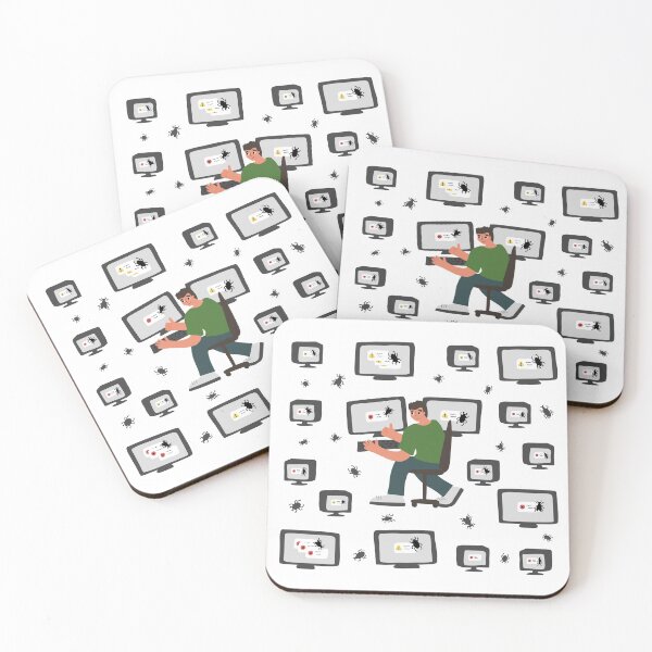 Item preview, Bug on the monitor screen and man near computer is happy, shows thumb up sign designed and sold by essskina.