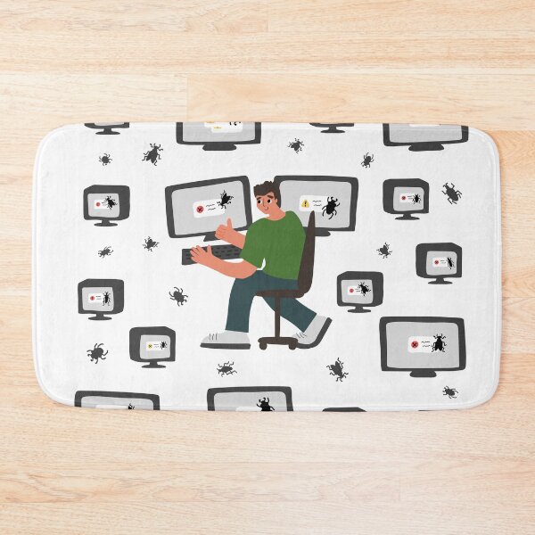 Item preview, Bug on the monitor screen and man near computer is happy, shows thumb up sign designed and sold by essskina.