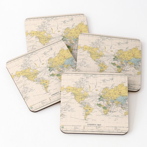 Item preview, Old World Currency Map (1907) Vintage Gold Standard & Silver Backed Money Countries Atlas designed and sold by BravuraMedia.