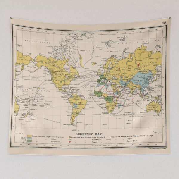 Item preview, Old World Currency Map (1907) Vintage Gold Standard & Silver Backed Money Countries Atlas designed and sold by BravuraMedia.