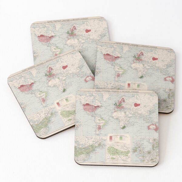 Item preview, Old World Dairy Exporting & Importing Map (1907) Vintage Global Milk, Cheese and Butter Trade Atlas designed and sold by BravuraMedia.