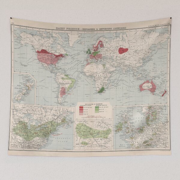 Item preview, Old World Dairy Exporting & Importing Map (1907) Vintage Global Milk, Cheese and Butter Trade Atlas designed and sold by BravuraMedia.