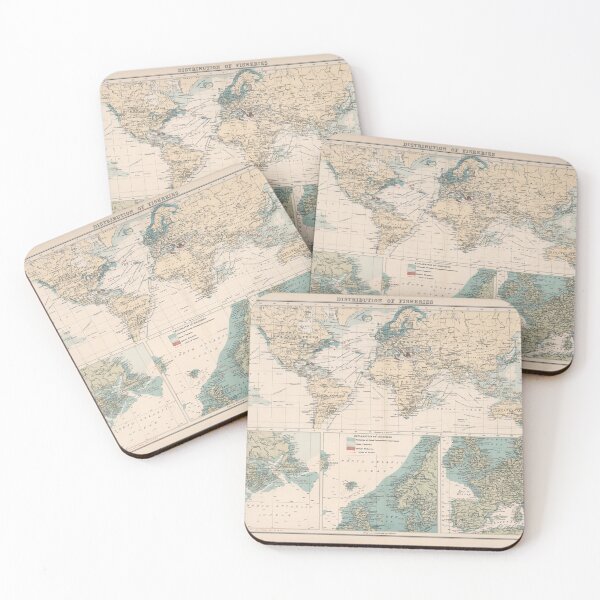 Item preview, Old World Fisheries Map (1907) Vintage Global Fishing & Fisherman Trade Atlas designed and sold by BravuraMedia.
