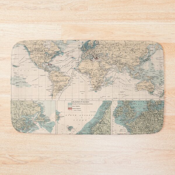 Item preview, Old World Fisheries Map (1907) Vintage Global Fishing & Fisherman Trade Atlas designed and sold by BravuraMedia.